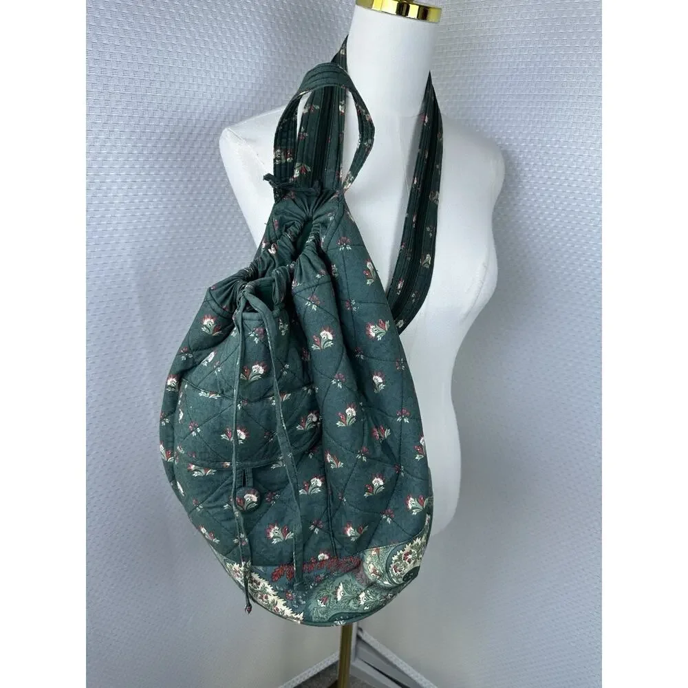 PIERRE DEUX French Country Green Floral Quilted Back Pack Sling Bag Vintage